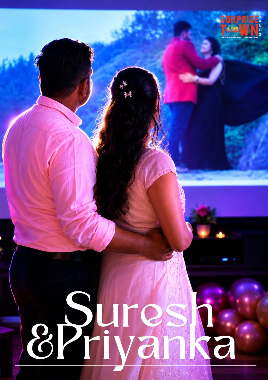 Couple watching a movie in the private theatre