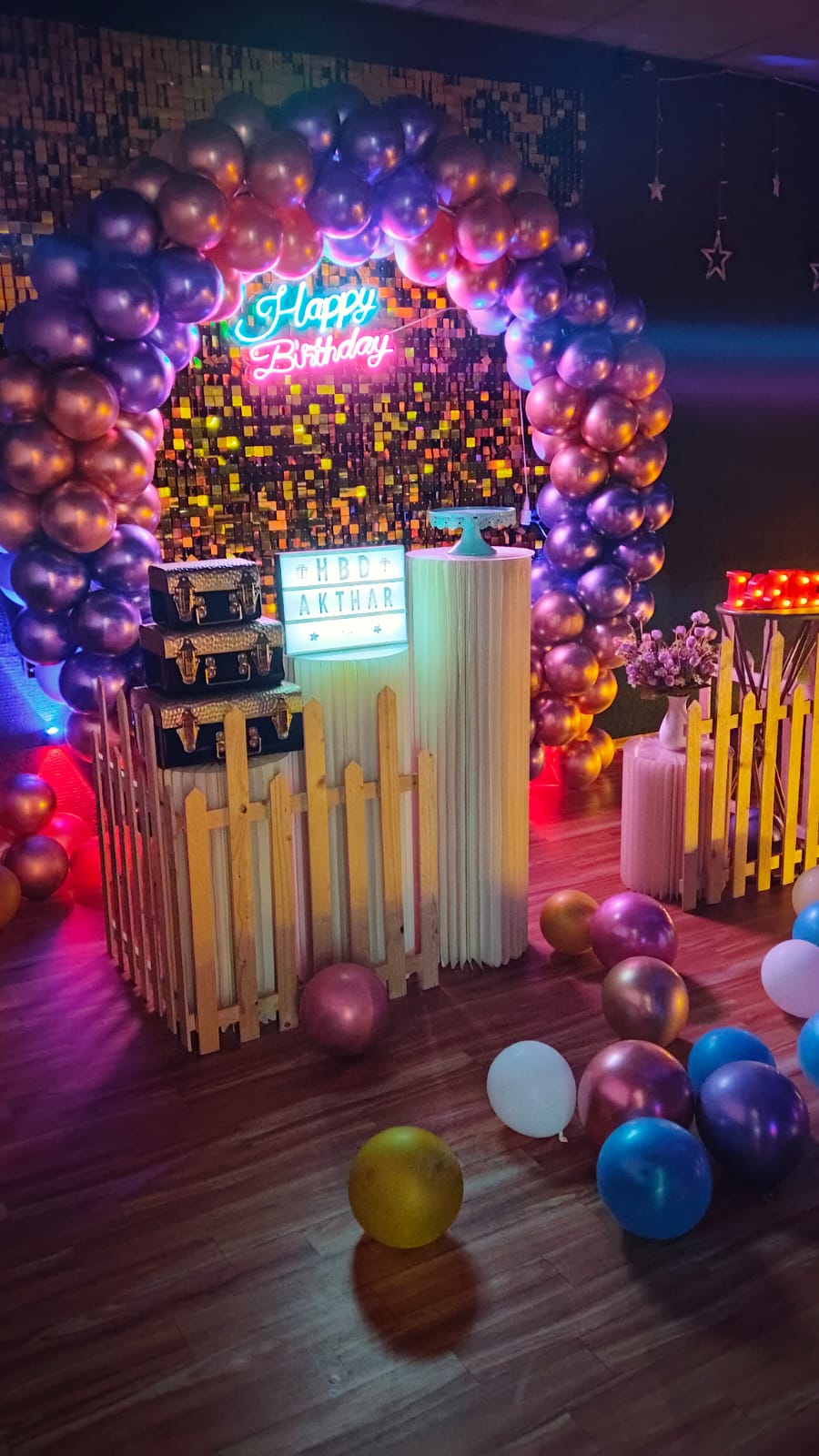 Colourful themed birthday celebration setup