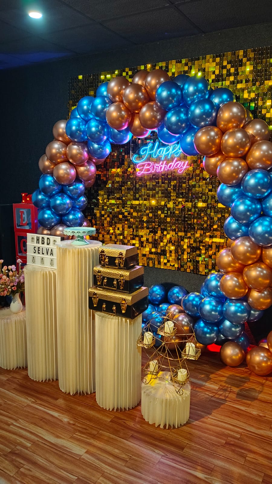Balloon arch birthday celebration setup